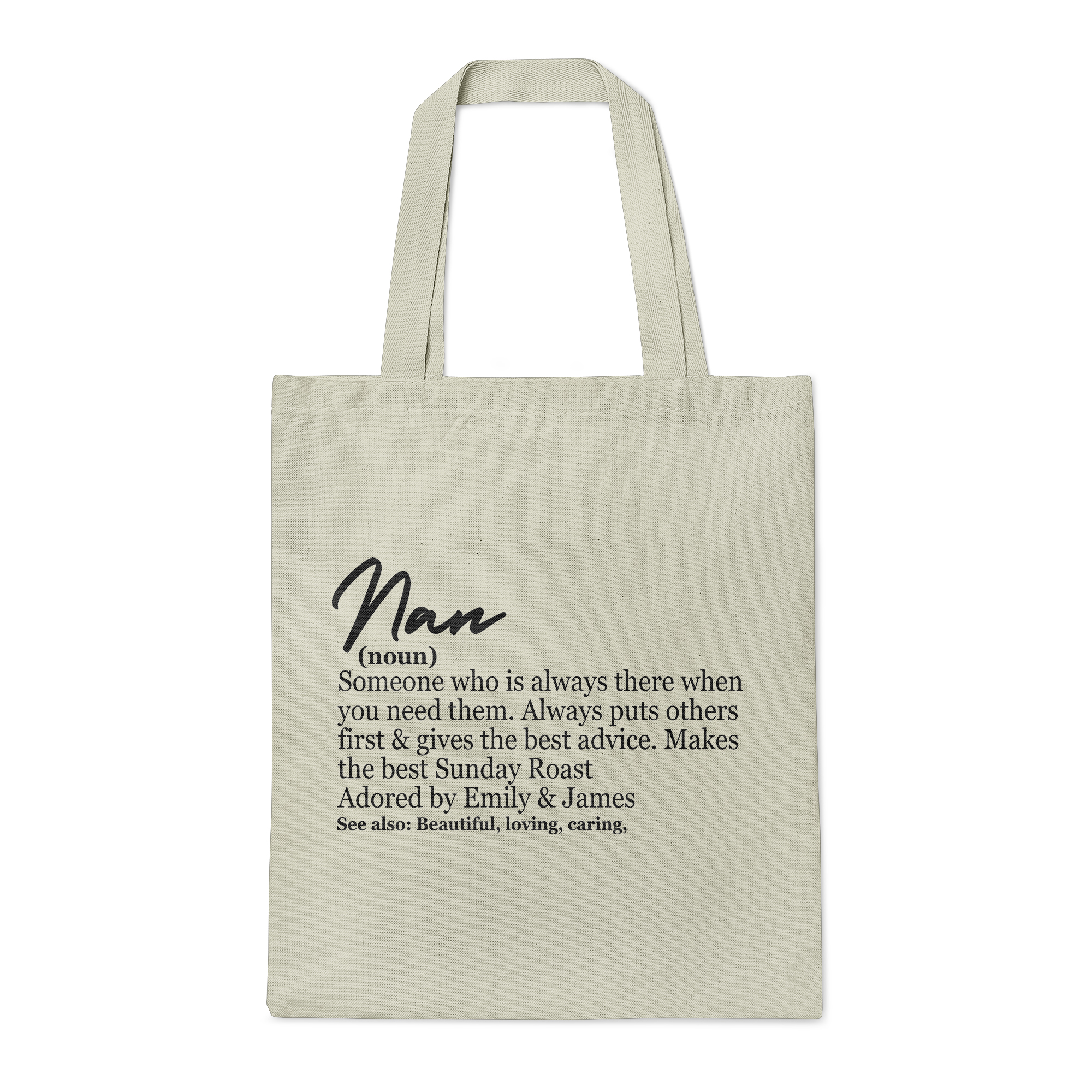 Personalised Nan Definition Womens Tote Bag Purple Print House