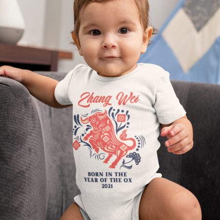Personalised Born in The Year Of The Ox Baby Babygrow Baby Clothing Purple Print House