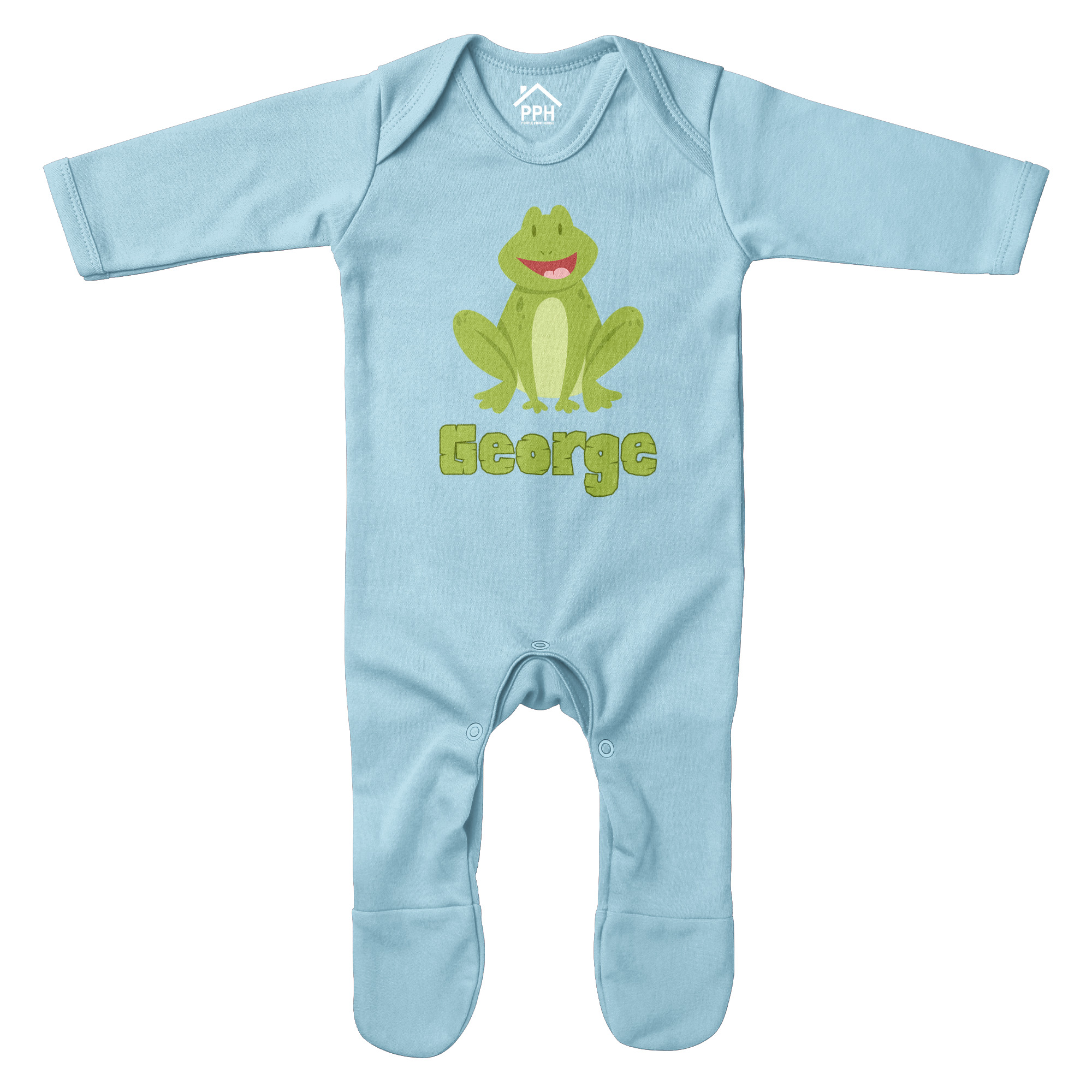 Personalised Cute Frog Romper Suit Baby Purple Print House