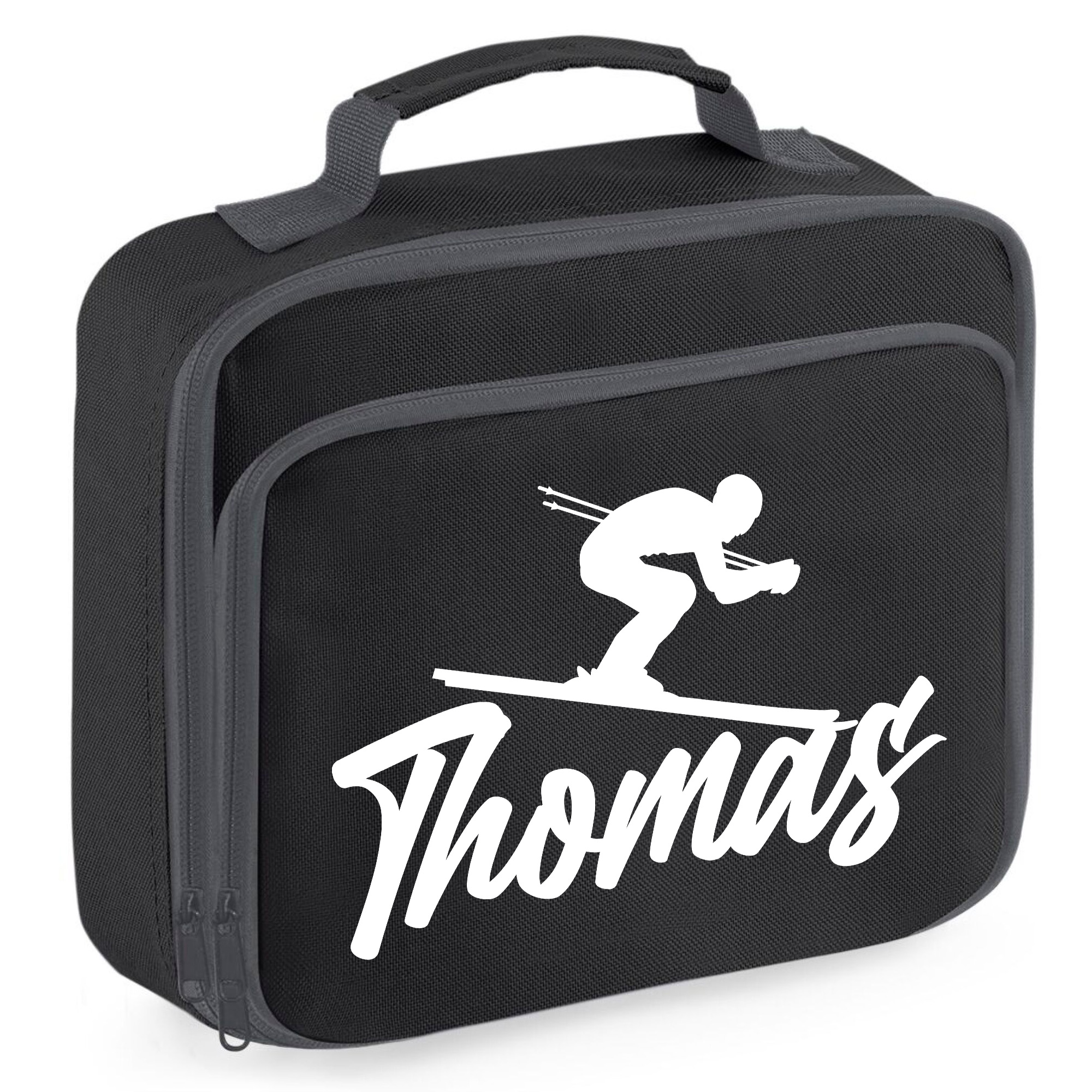 Personalised Skiing Lunch Bag Kids Purple Print House