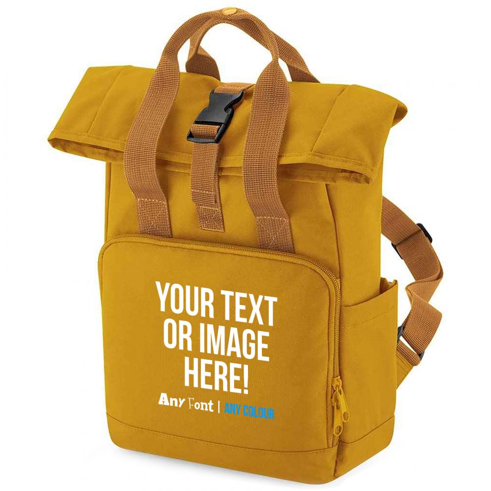 Personalised Text and Image Mini Roll Top Backpack Kids - Purple Print ...