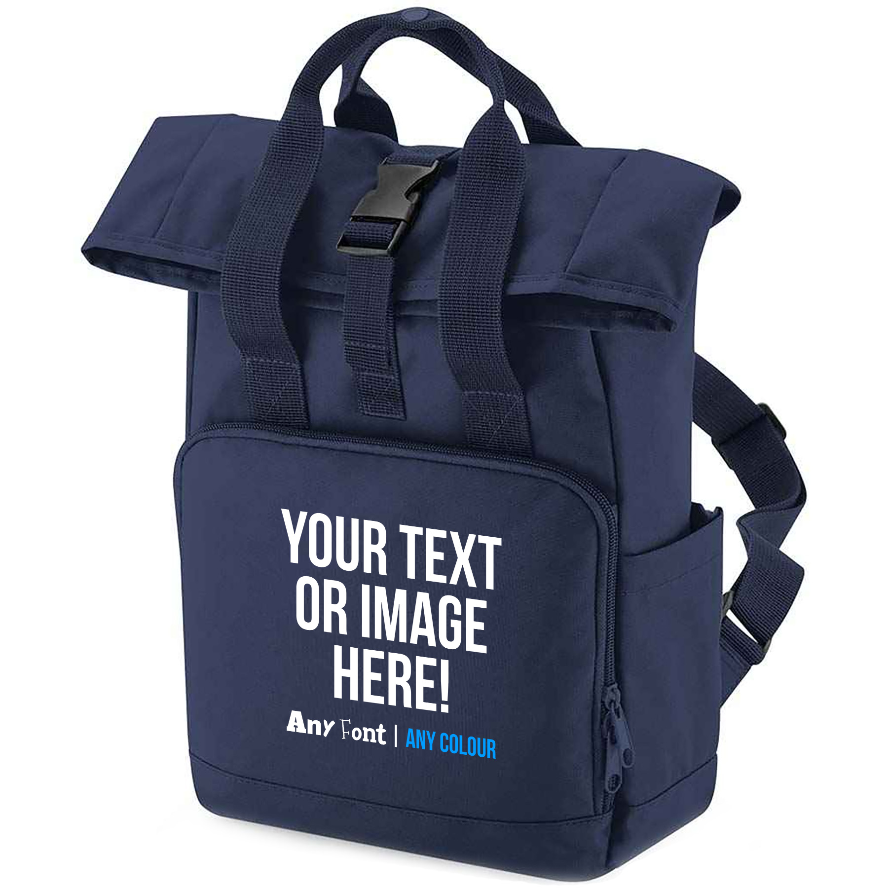 Personalised Kids Mini Roll Top Backpack | Custom Text & Image
