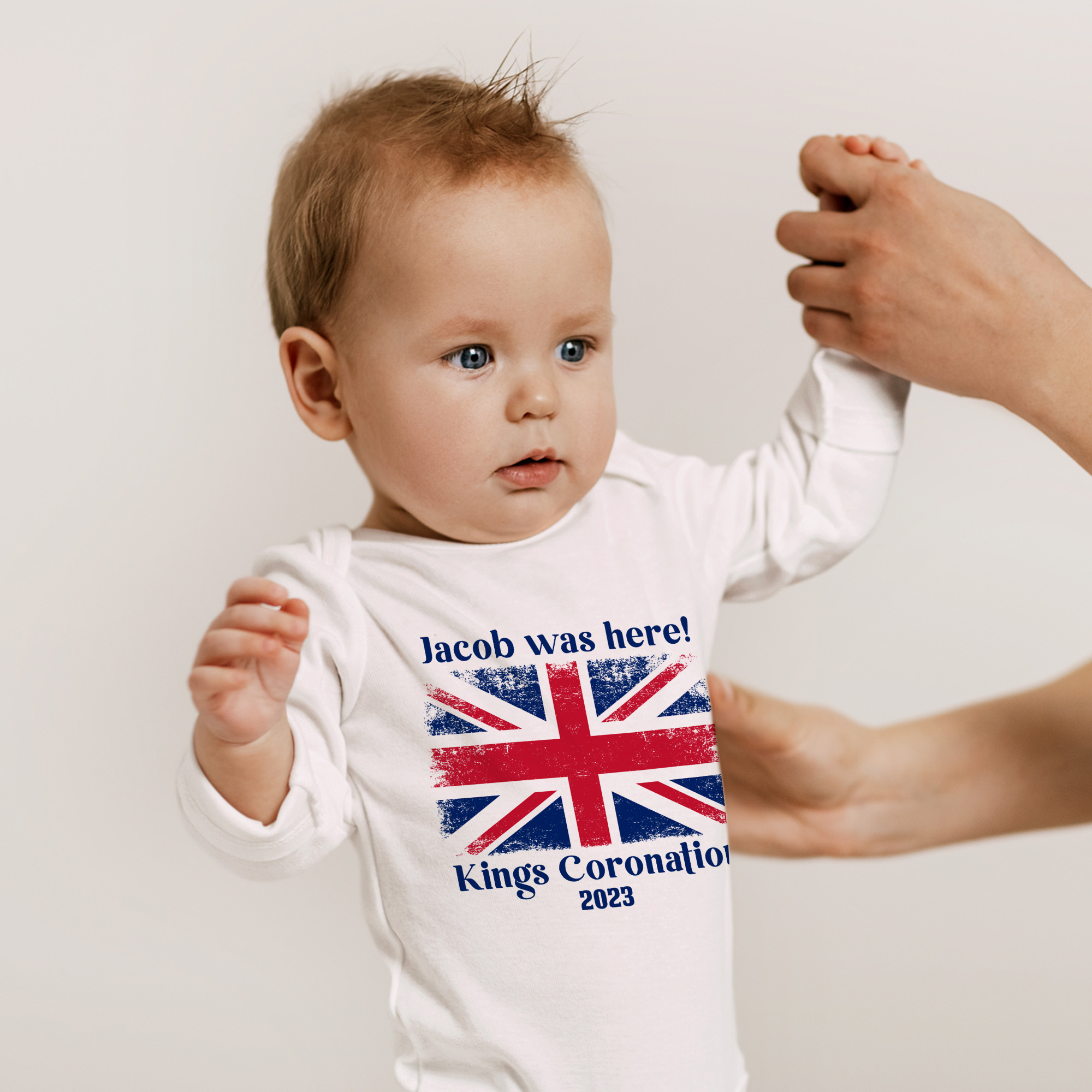 Personalised Was Here Kings Coronation Romper Suit Baby Boys Purple