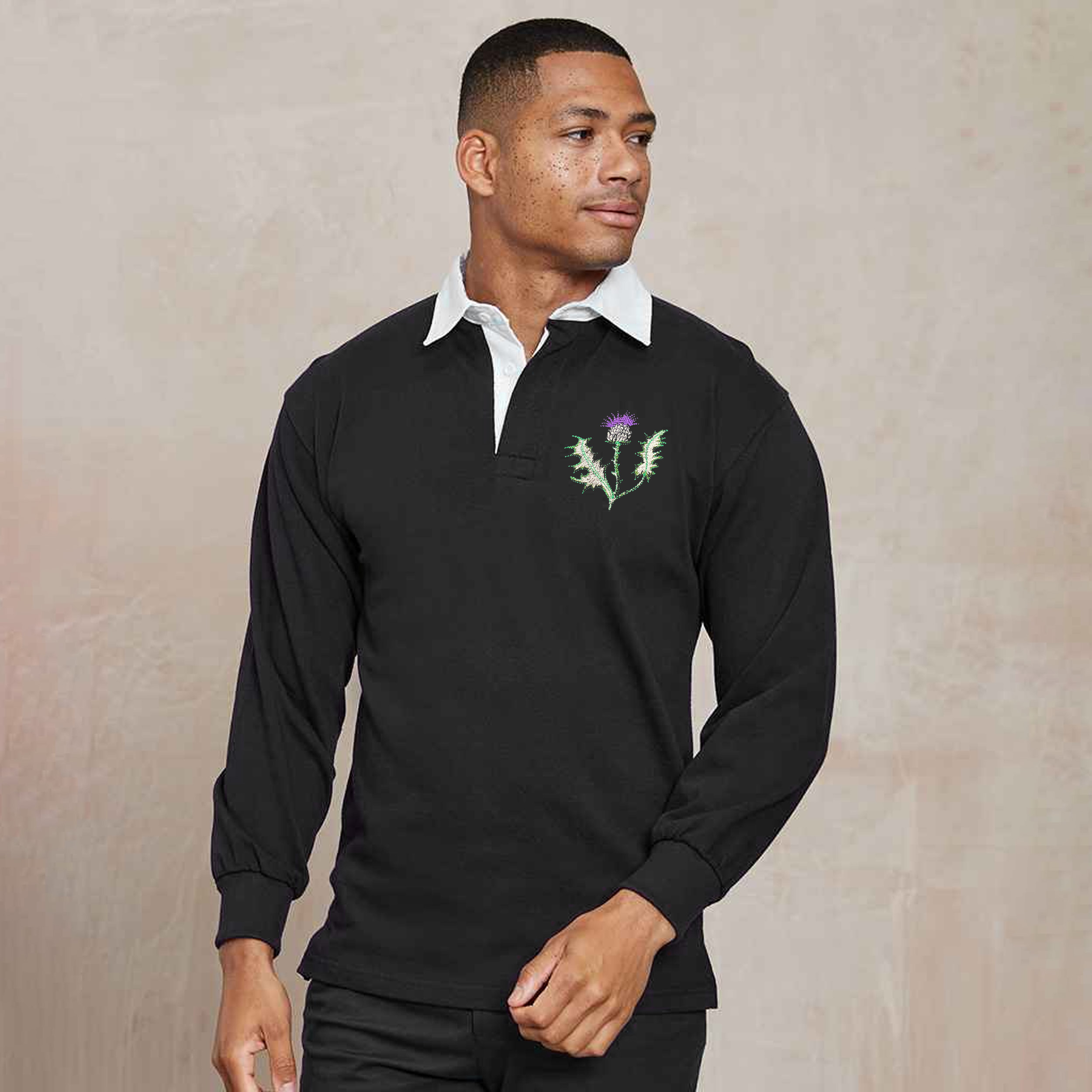 Scotland Rugby Shirt Men | Embroidered Thistle Classic