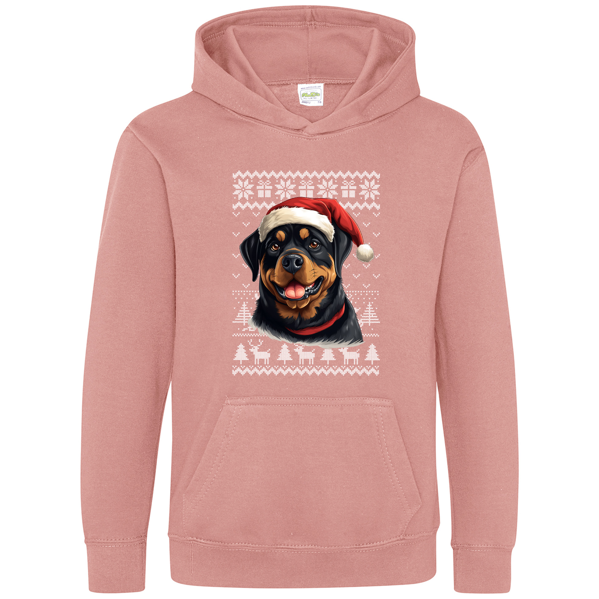 Kids Rottweiler Christmas Hoodie Dog snowflake presents trees