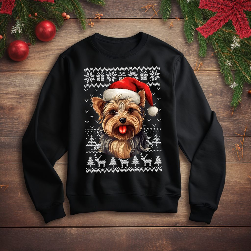 Yorkie Dogs Christmas Tree T-Shirt – Yorkshire Terrier Dog Lover Unisex Tee Gift For Mom, Dad