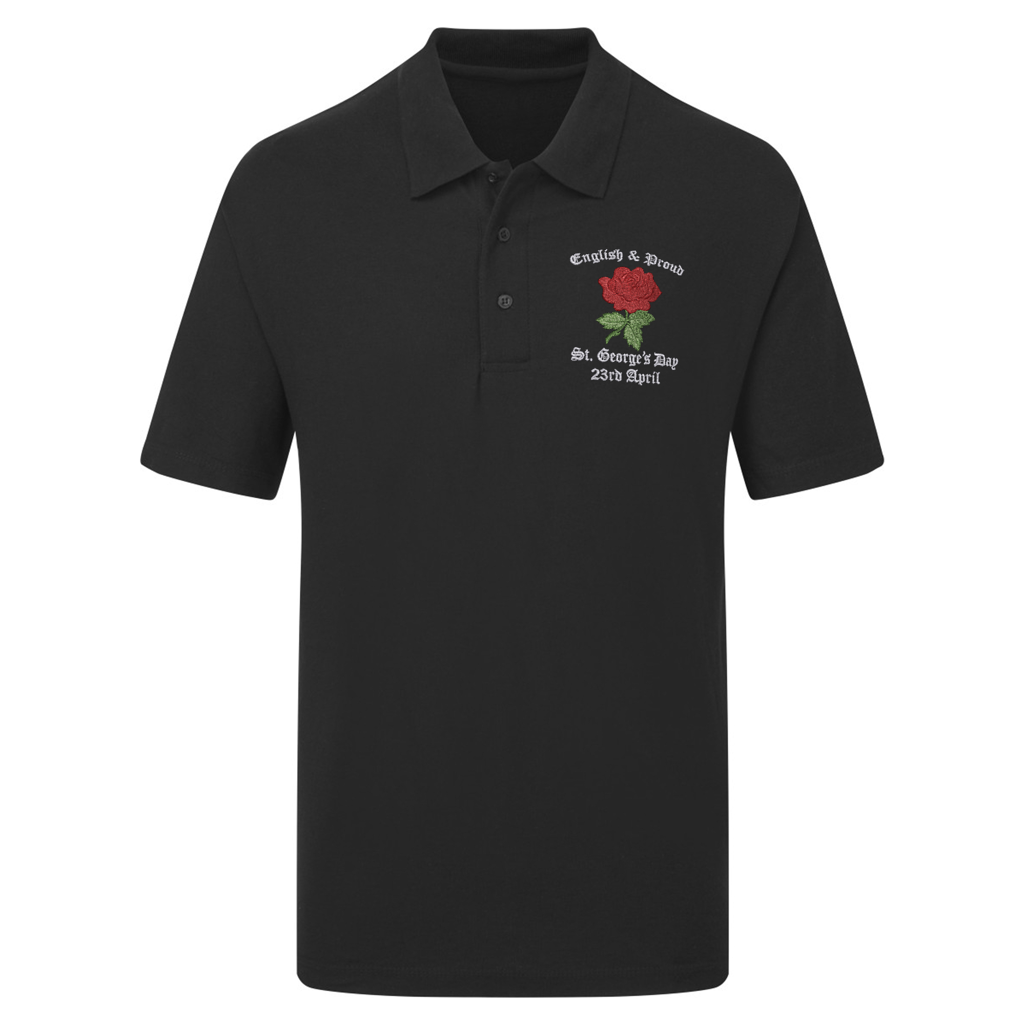 Embroidered English Rose Polo Shirt Country St George's Day Him