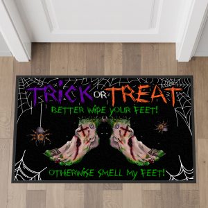 Trick Or Treat Floor Mat Home & Kitchen Halloween Home Decor Purple Print House