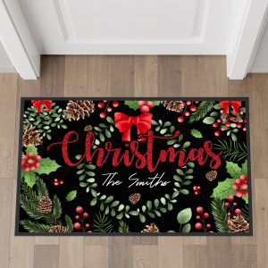 Personalised Family Traditional Christmas Floor Mat Home & Kitchen Christmas Gifts Purple Print House