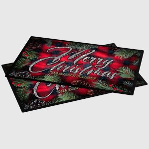 Personalised Tartan Christmas Floor Mat Home & Kitchen Christmas Home Decor Purple Print House