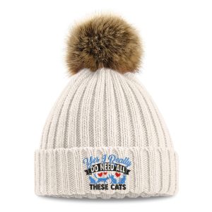 Yes I Do Need All These Cats Faux Fur Pom Pom Chunky Beanie Women Beanies & Hats Purple Print House