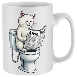 White Cat Toilet Mug Unisex Cat Gifts Purple Print House