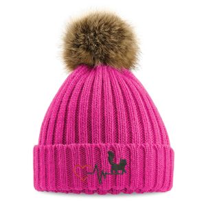 Cat Heartbeat Faux Fur Pom Pom Chunky Beanie Women Cat Lover Gifts Purple Print House