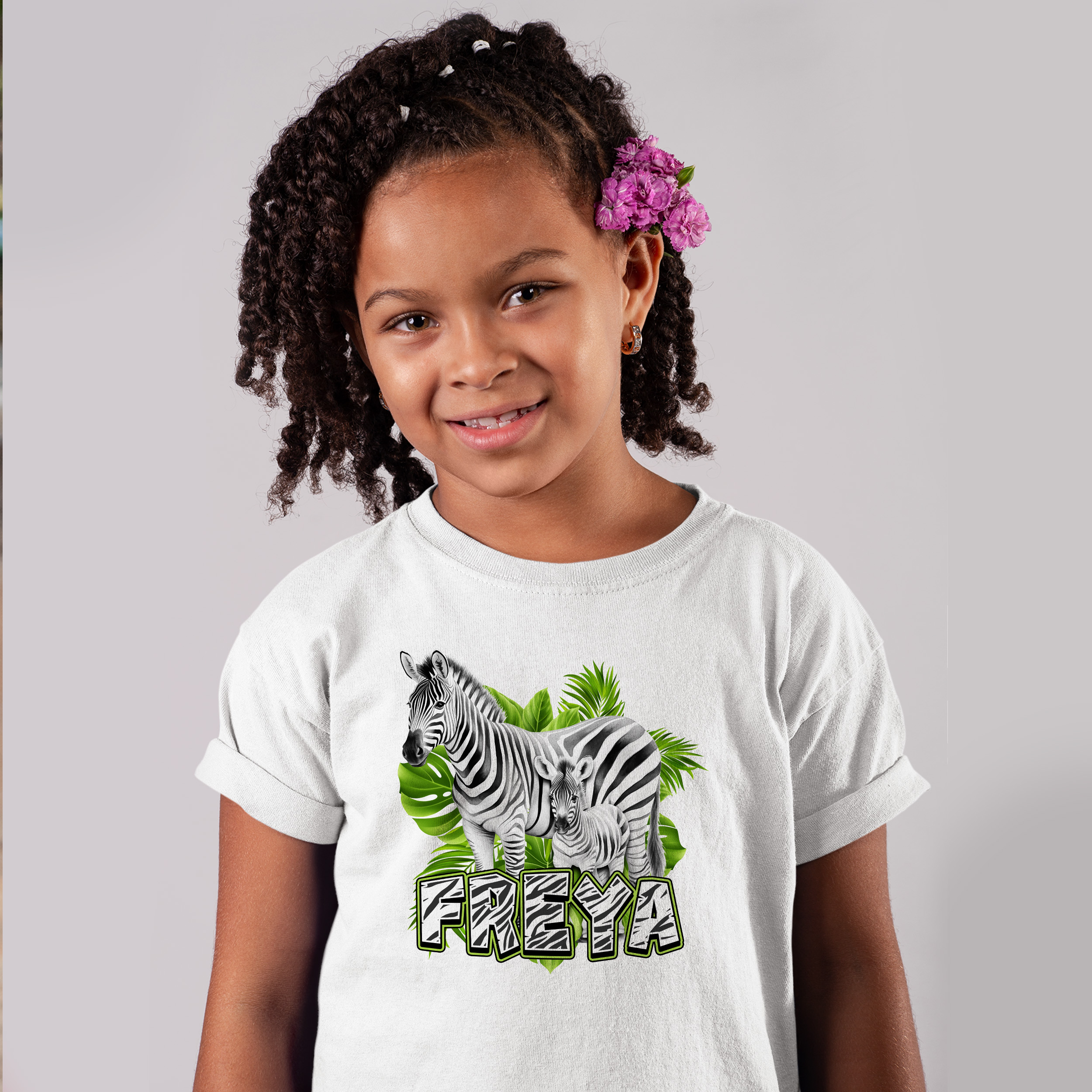 Personalised Safari Zebra Kids T-Shirt | Custom Name