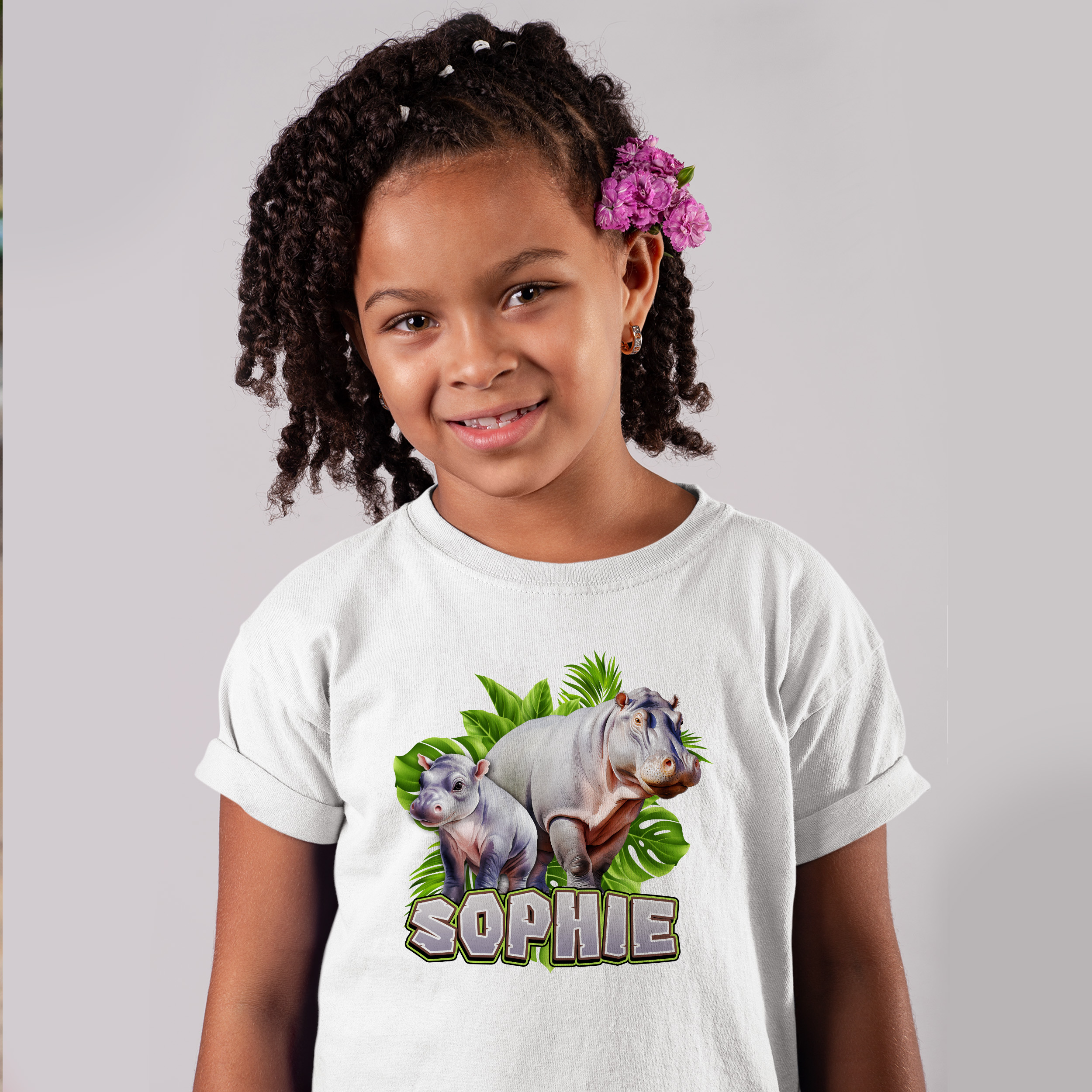 Personalised Safari Hippo T-Shirt Kids | Custom Name