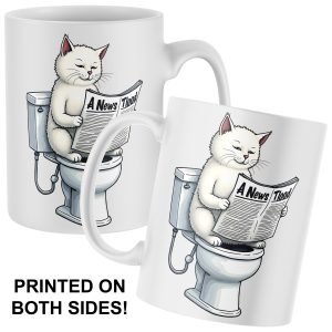 White Cat Toilet Mug Unisex Cat Gifts Purple Print House
