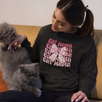 Cat Mama Sweatshirt For Women Large Pink Bow Cat Kittens Feline Mothers Day Gift Idea For Mum Adult Sweatshirts Purple Print House