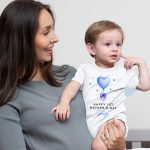 Happy 1st Mothers Day Personalised Babygrow Blue Love Heart Balloon Custom Name Babygrow Vests Purple Print House