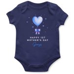 Happy 1st Mothers Day Personalised Babygrow Blue Love Heart Balloon Custom Name Babygrow Vests Purple Print House