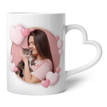 Cat Mum Personalised Mug Worlds Best Heart Handle Custom Image Love Hearts Present Heart Handle Mugs Purple Print House