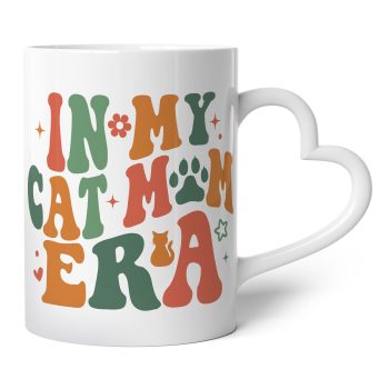 Personalised Cat Mug In My Cat Mum Era Custom Cats Name Paw Prints Heart Handle Cup Heart Handle Mugs Purple Print House