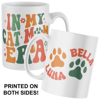 Custom Cat Mug In My Cat Mum Era Personalised Cats Name Paw Prints Tea Coffee Cup Cat Gifts Purple Print House