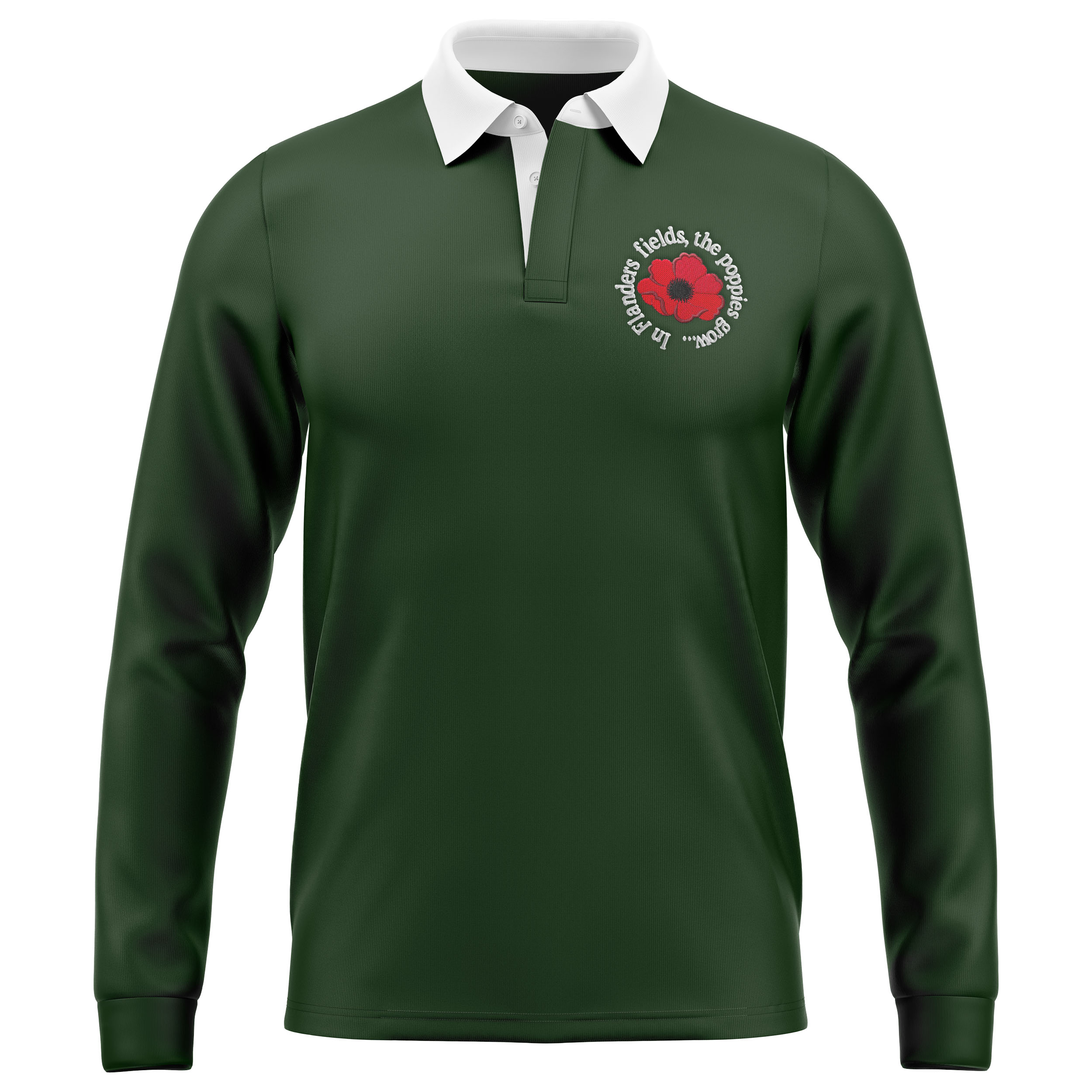 Embroidered Red Poppy Rugby Shirt Mens Remembrance Embroidery