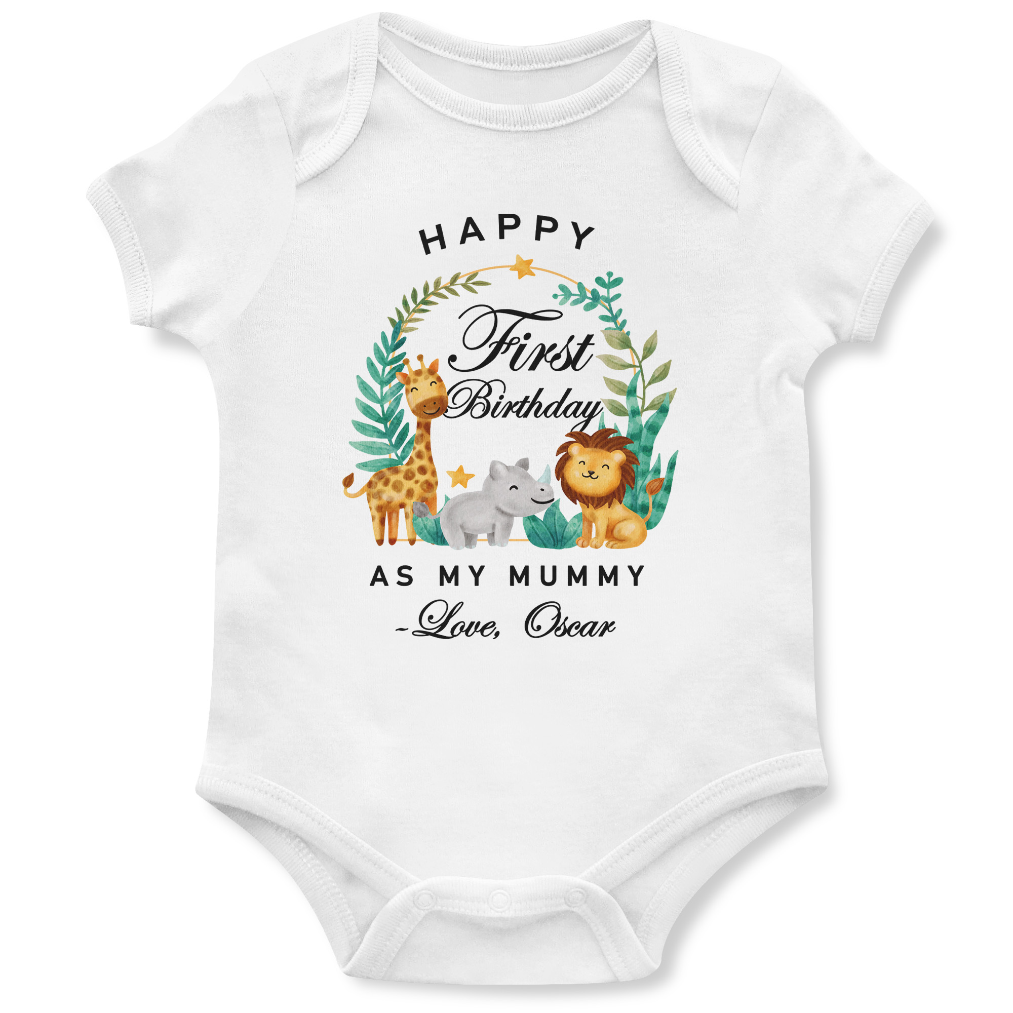 Custom First Birthday as my Mummy Babygrow Safari Animals Vest