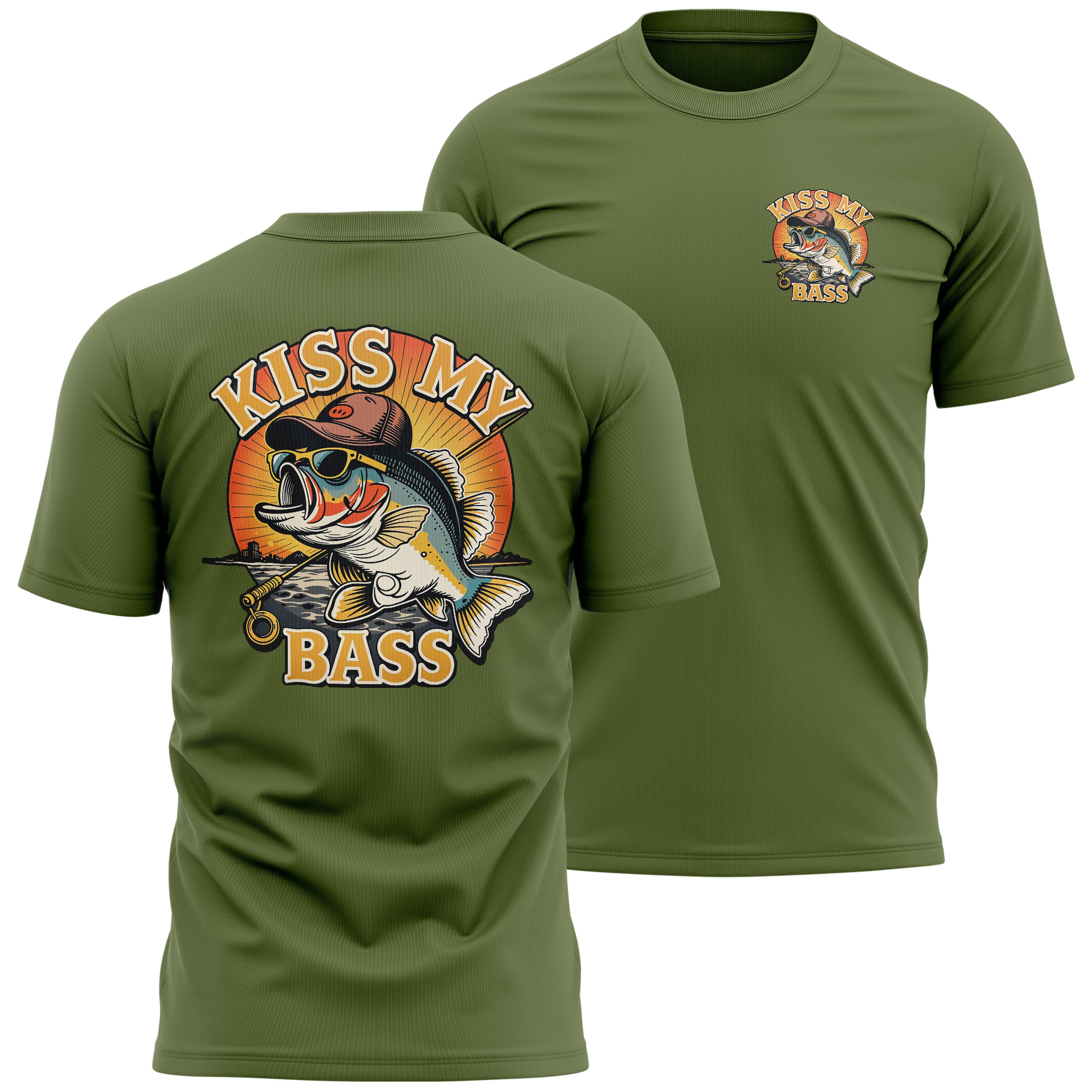 Funny Fishing T Shirt Dad Kiss My Bass Carp - Bold Design