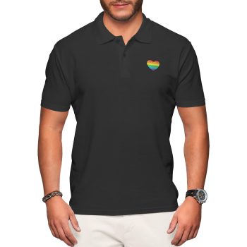 Embroidered Heart Mens Pride Polo Shirt with LGBTQ Rainbow Design Men's Clothing Purple Print House
