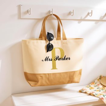 End of Term Personalised Teacher Gifts Gold Name Initial Tote Bag Present Personalised Accessories Purple Print House