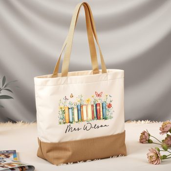 Teacher Personalised Gifts Floral Books Name Tote End Of Year Nursery Assistant Personalised Bags Purple Print House