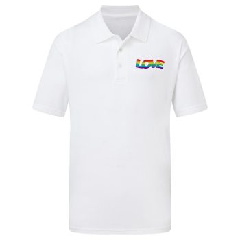 Embroidered Love Mens Polo Shirt with Bold Rainbow Text Embroidered Love Mens Polo Shirt with Bold Rainbow Text Men's Clothing Purple Print House