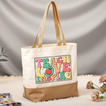 Teachers Teach Love Inspire Retro Canvas Jute Bag End Of Term Thank You Gift Teacher Gifts Purple Print House