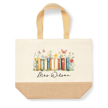Teacher Personalised Gifts Floral Books Name Tote End Of Year Nursery Assistant Personalised Bags Purple Print House