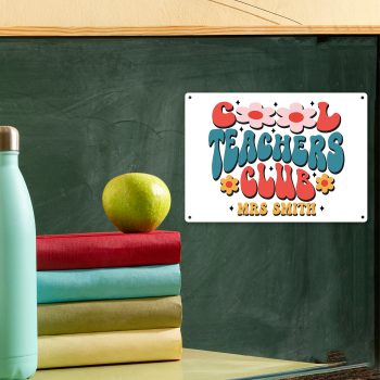 Personalised Metal Sign Retro Cool Teachers Club Design with Teacher Name Custom Metal Signs Purple Print House