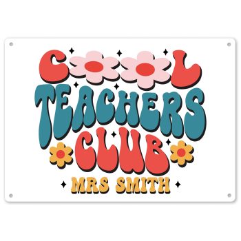 Personalised Metal Sign Retro Cool Teachers Club Design with Teacher Name Custom Metal Signs Purple Print House