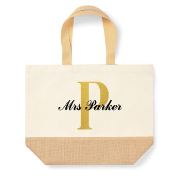 End of Term Personalised Teacher Gifts Gold Name Initial Tote Bag Present Personalised Accessories Purple Print House