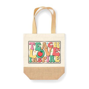 Teachers Teach Love Inspire Retro Canvas Jute Bag End Of Term Thank You Gift Teacher Gifts Purple Print House
