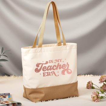 In My Teachers Era Canvas Jute Bag with Rose Gold Teacher Design Eco-Friendly Bags Purple Print House