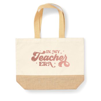 In My Teachers Era Canvas Jute Bag with Rose Gold Teacher Design Eco-Friendly Bags Purple Print House