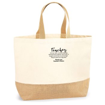 Embroidered Teacher Definition Custom Canvas Jute Bag With Personalised Name Personalised Bags Purple Print House