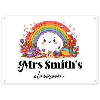 Teachers Personalised Metal Sign Custom Name Rainbow Wall Plaque Custom Metal Signs Purple Print House