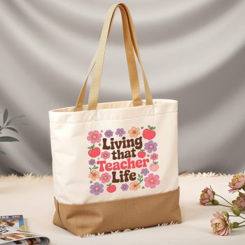 Teachers Gifts Canvas Jute Bag Living That Teacher Life Design Educational Accessories Purple Print House