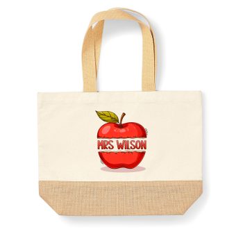 Personalised Teachers Present Canvas Jute Bag with Apple Name Design Personalised Accessories Purple Print House
