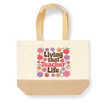 Teachers Gifts Canvas Jute Bag Living That Teacher Life Design Educational Accessories Purple Print House