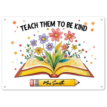 Personalised Teacher Metal Sign Teach Them To Be Kind Custom Name Wall Plaque Custom Metal Signs Purple Print House