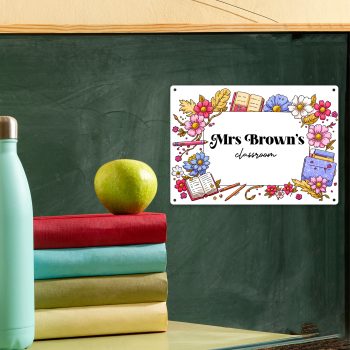 Personalised Metal Sign for Teacher Floral Frame Design with Custom Name Custom Metal Signs Purple Print House