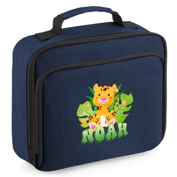 Personalised Cheetah Lunch Bag for Kids Safari Lunchbox for School or Nursery Back To School Purple Print House