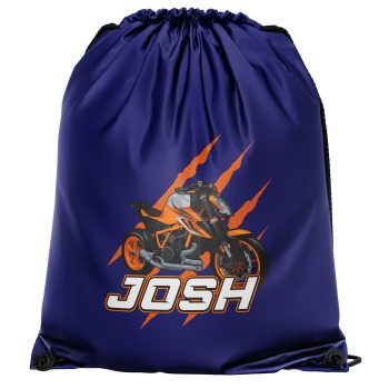 Personalised Boys Orange Motorcycle Drawstring Bag Custom Name Superbike Design Personalised Boys Orange Motorcycle Drawstring Bag Custom Name Superbike Design Drawstring Bags Purple Print House